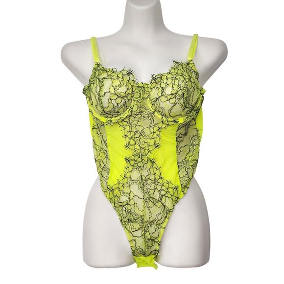 Windsor Other - NWT Windsor Neon Yellow c7 Black Lace Thong Bodysuit Women's XL